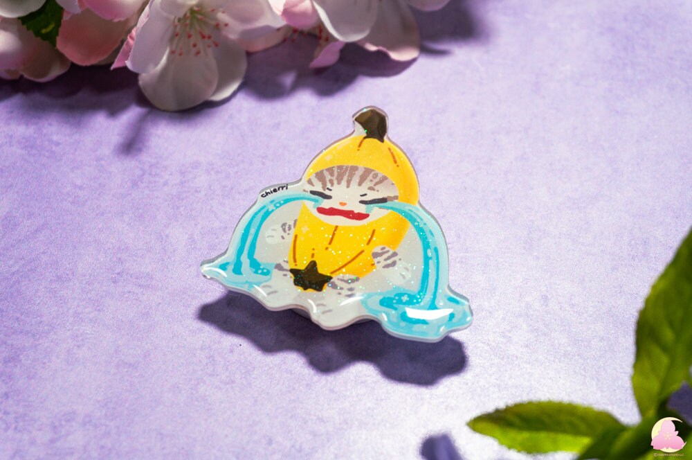 V.C Cute Animal Phone Grips/Kawaii Grip/ Acrylic grips/Glitter acrylic grips/ Crying cat/ Strawberry Cat/ Banana Cat