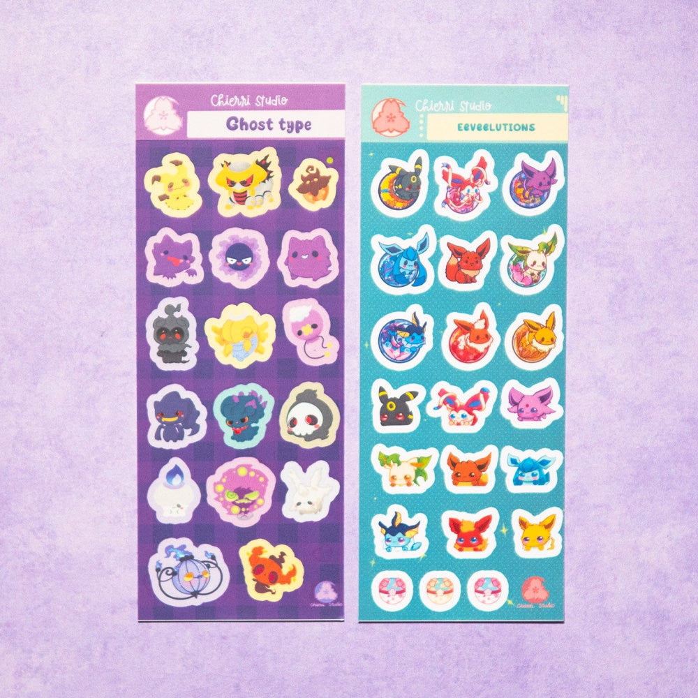 Cute Pokemon Sticker Sheets/ Legendary Sticker / Ghost Type Stickers/ Eeveelution Sticker Sheets / Kawaii sticker sheets