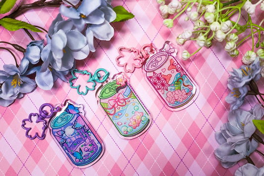 Soda can Keychains, Cute keychains, cherry blosom keychain, ribbon, butterfly, kawaii keychains