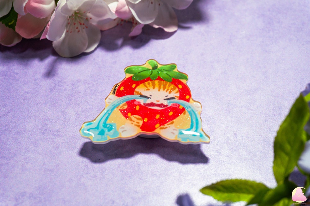 V.C Cute Animal Phone Grips/Kawaii Grip/ Acrylic grips/Glitter acrylic grips/ Crying cat/ Strawberry Cat/ Banana Cat