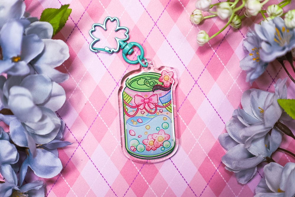 Soda can Keychains, Cute keychains, cherry blosom keychain, ribbon, butterfly, kawaii keychains