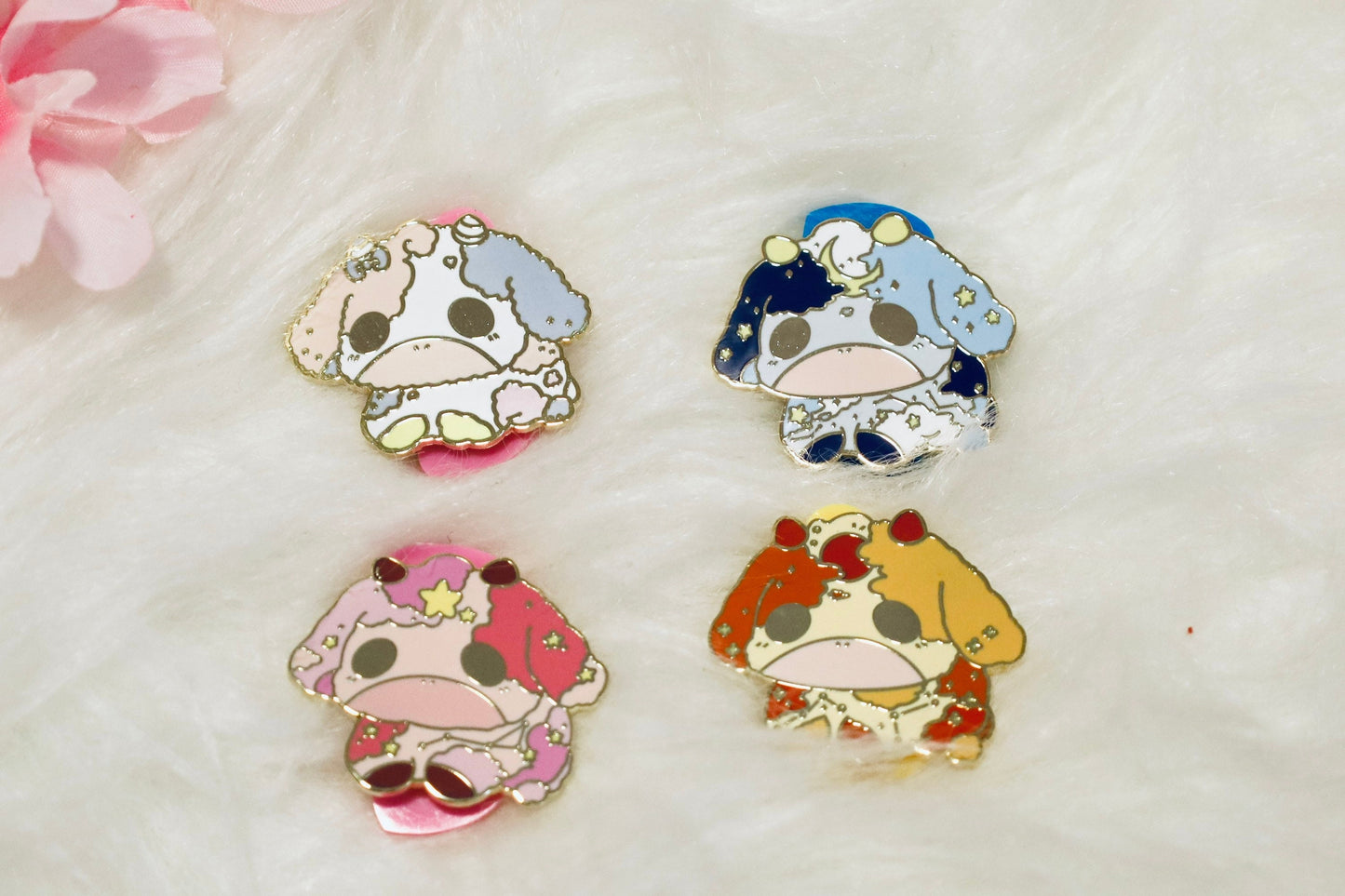 Cow Enamel Pin, Cute Enamel Pin, Strawberry cow, Star cow, Sun cow, Moon cow, Cute cow pins, Cutie cow, Kawaii enamel pin