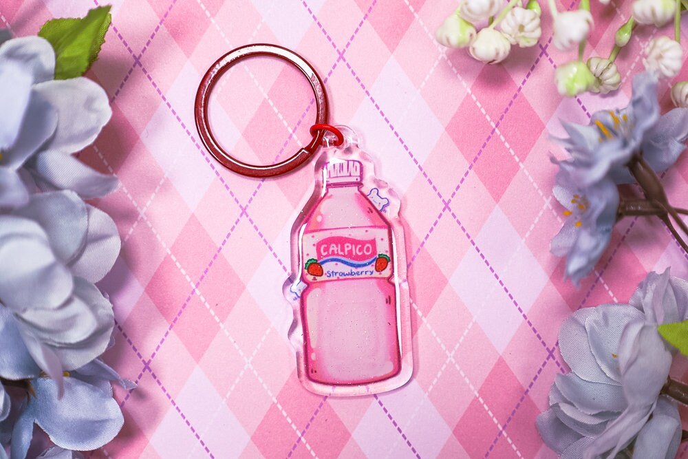 Calpaco Flavor Keychains, Cute keychains, cherry blosom keychain, Strawberry, Peach, Mango, Lychee, kawaii keychains