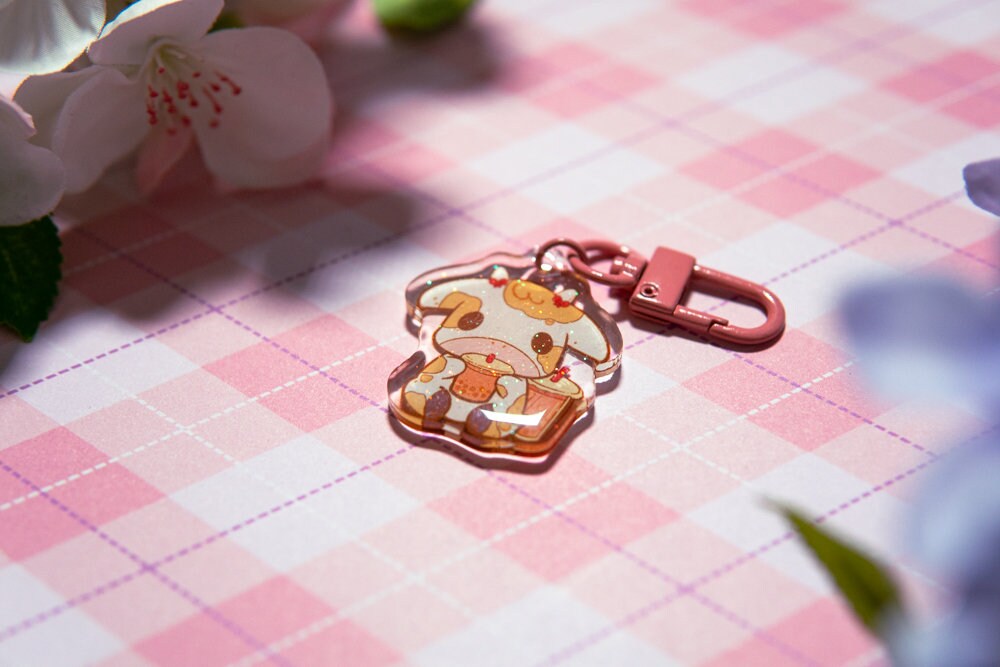 Cow Keychains, Cute keychains, Strawberry cow, boba cow, blueberry cow, lemon cow, cute cow keychains, grape cow, kawaii keychains