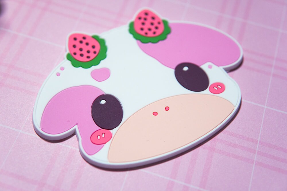 Cow coaster, Cute coaster, Strawberry cow, lemon cow, cute cow coaster, kawaii coaster, pvc coaster, Cute desk coaster, cow kawaii