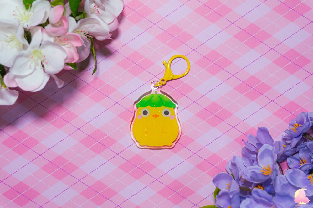 Animal Keychains, Cute keychains, kawaii keychains, Gray Rabbit keychain, yellow duck, radish keychain, fire keychain