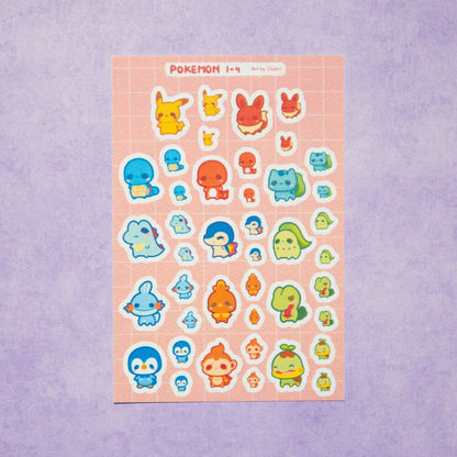 Cute Pokemon Sticker Sheets/ Squirtle Sticker / Beginner Type Stickers/ Gen 1-4 / Gen 5-9 / Kawaii sticker sheets