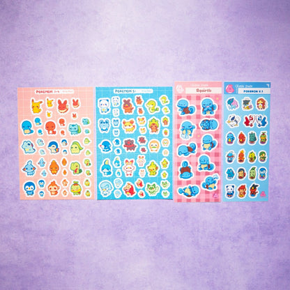 Cute Pokemon Sticker Sheets/ Squirtle Sticker / Beginner Type Stickers/ Gen 1-4 / Gen 5-9 / Kawaii sticker sheets