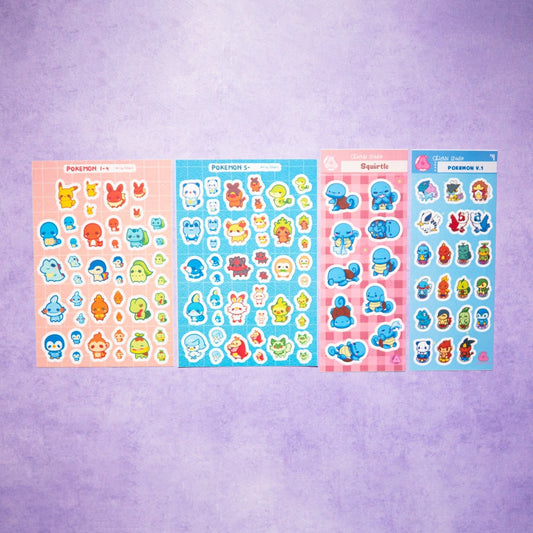 Cute Pokemon Sticker Sheets/ Squirtle Sticker / Beginner Type Stickers/ Gen 1-4 / Gen 5-9 / Kawaii sticker sheets