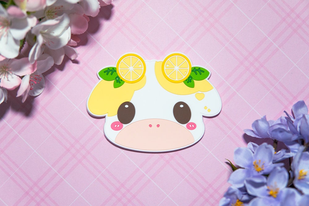 Cow coaster, Cute coaster, Strawberry cow, lemon cow, cute cow coaster, kawaii coaster, pvc coaster, Cute desk coaster, cow kawaii