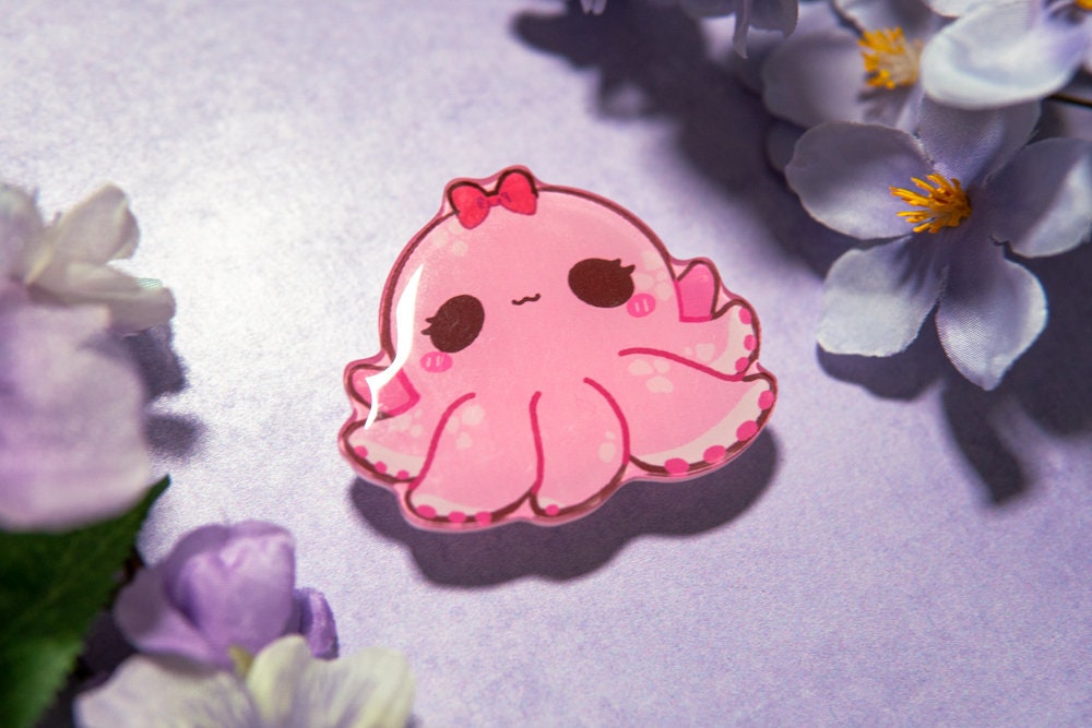 V.13 Cute Phone Grips/ kawaii grip/ Acrylic Octopus grips/ Squid acrylic grips/ Kawaii cute Phone Grips/ Pink phone grips