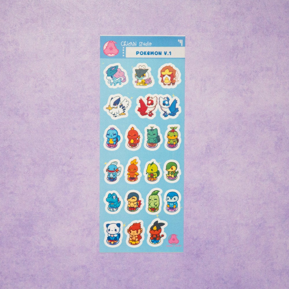 Cute Pokemon Sticker Sheets/ Squirtle Sticker / Beginner Type Stickers/ Gen 1-4 / Gen 5-9 / Kawaii sticker sheets