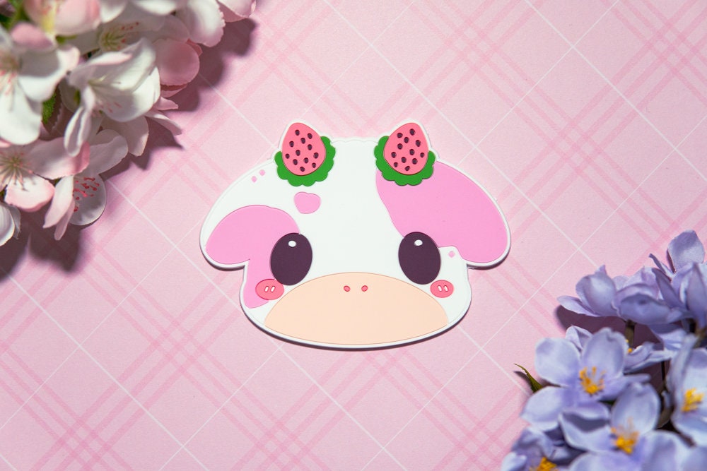 Cow coaster, Cute coaster, Strawberry cow, lemon cow, cute cow coaster, kawaii coaster, pvc coaster, Cute desk coaster, cow kawaii