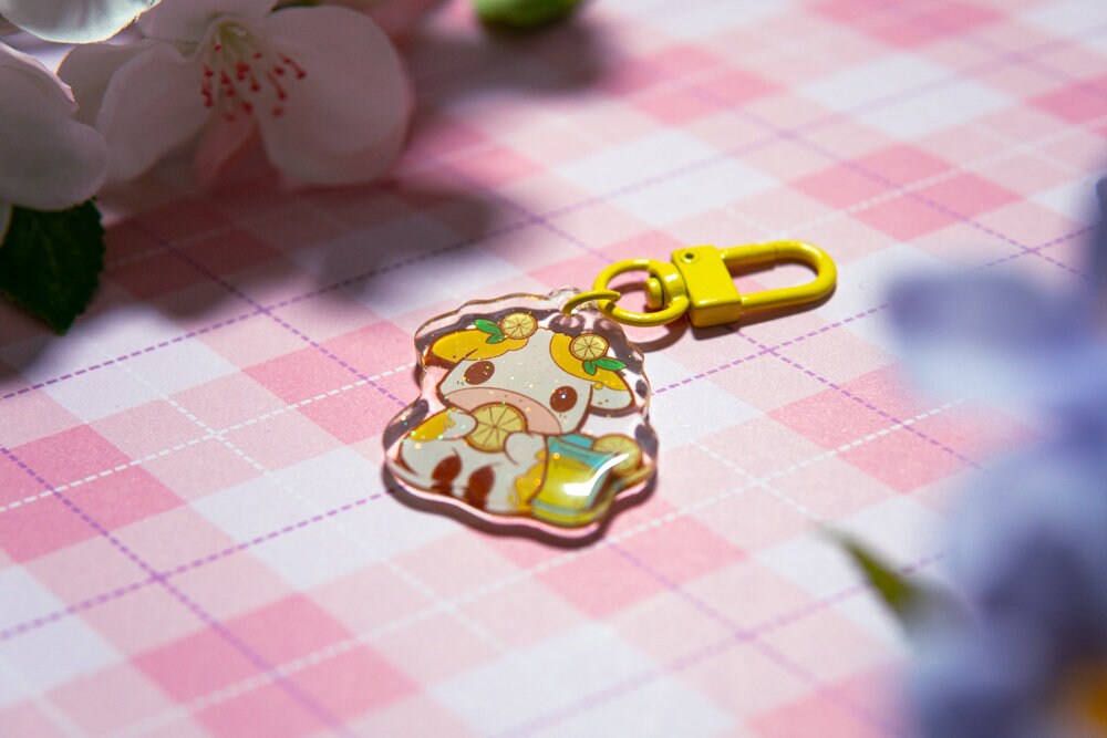 Cow Keychains, Cute keychains, Strawberry cow, boba cow, blueberry cow, lemon cow, cute cow keychains, grape cow, kawaii keychains