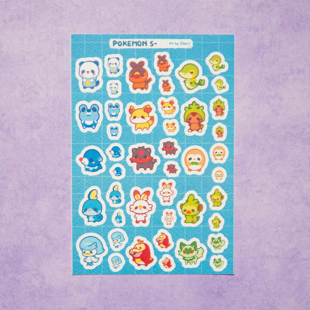 Cute Pokemon Sticker Sheets/ Squirtle Sticker / Beginner Type Stickers/ Gen 1-4 / Gen 5-9 / Kawaii sticker sheets
