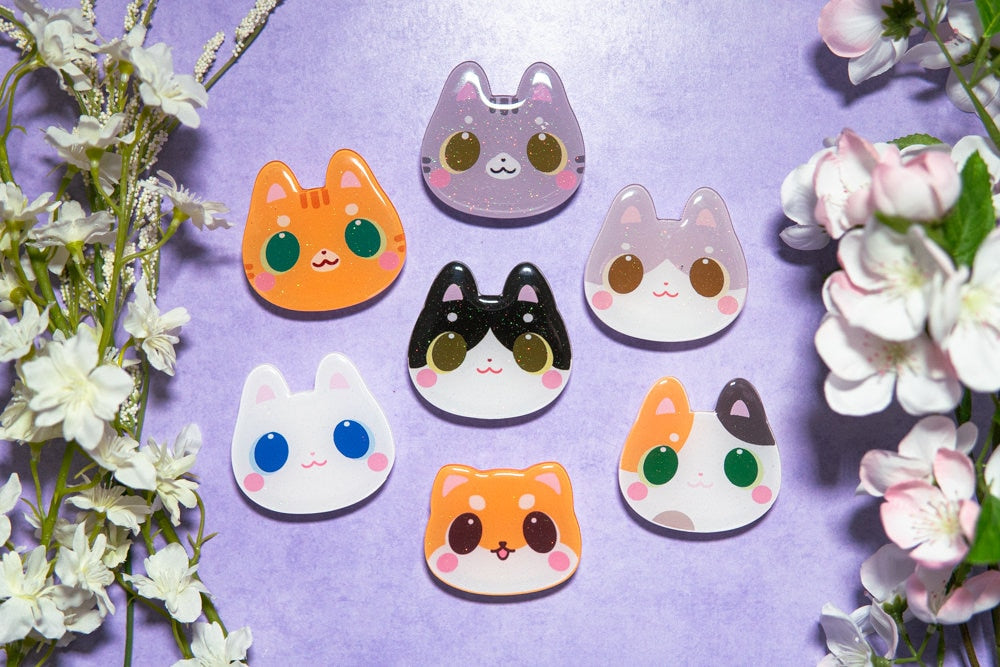V.9 Cute Kitty Phone Grips/ kawaii grip/ Acrylic Cat grips/ Shiba Inu glitter acrylic grips/ Neko Phone Grips