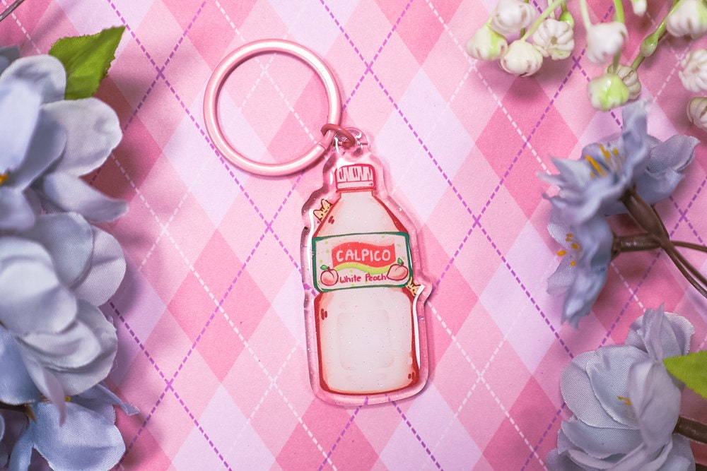 Calpaco Flavor Keychains, Cute keychains, cherry blosom keychain, Strawberry, Peach, Mango, Lychee, kawaii keychains