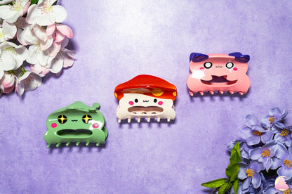 Cute Kawaii Mapie Story hair clips, Hair claws, Acetate hair claw, cute hair clips, Cow hair clip, Penguin hair claw, Gummy Pink Hair Claw