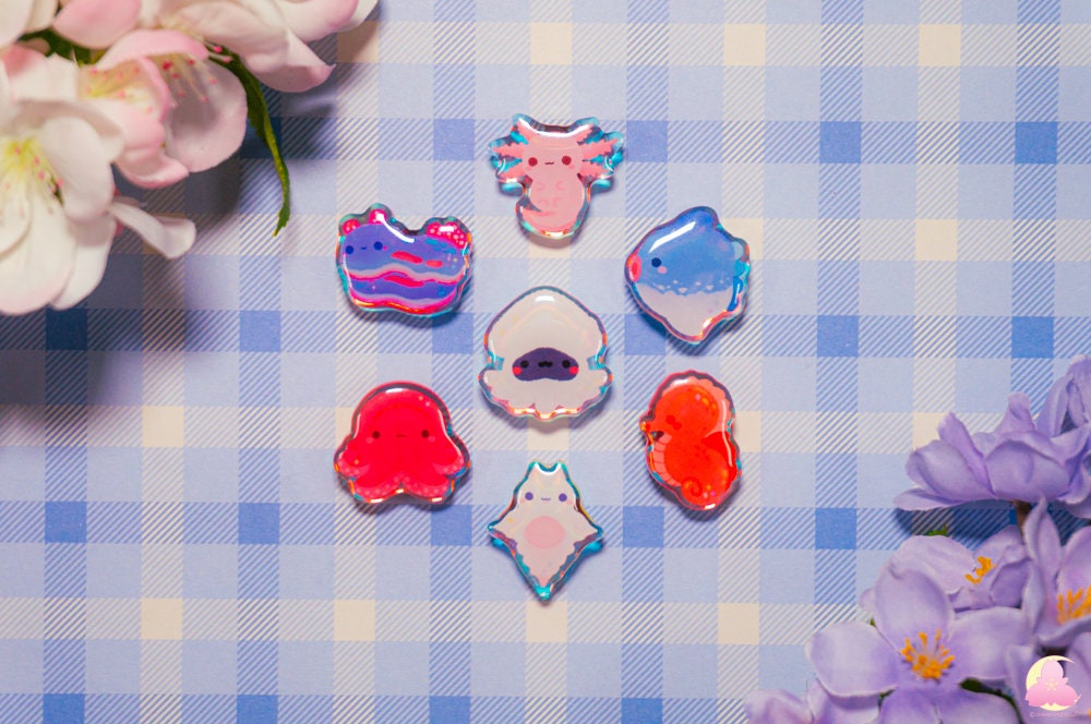 S5 Cute Sea Animal Shoe Charms/ kawaii/ Acrylic/ Shiny acrylic/ Reflective/ Ocean animal/ Octopus/ Axololt