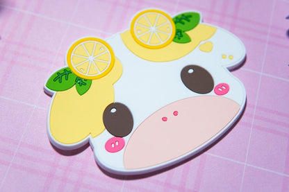 Cow coaster, Cute coaster, Strawberry cow, lemon cow, cute cow coaster, kawaii coaster, pvc coaster, Cute desk coaster, cow kawaii