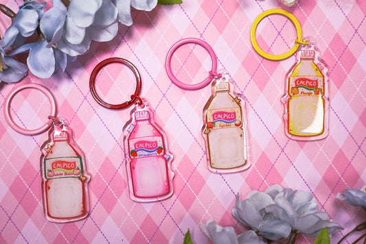 Calpaco Flavor Keychains, Cute keychains, cherry blosom keychain, Strawberry, Peach, Mango, Lychee, kawaii keychains