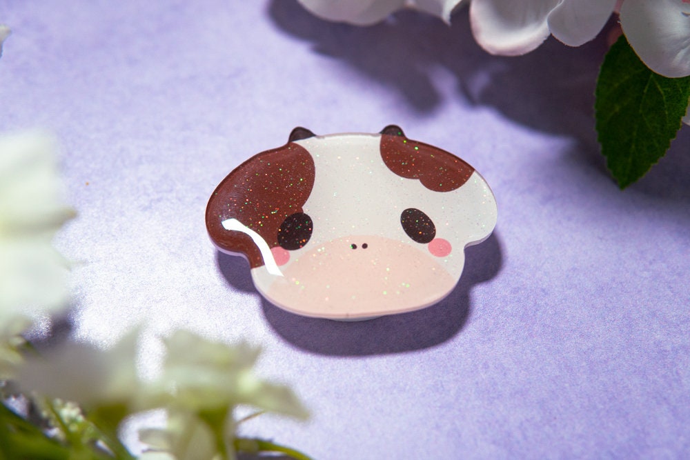 V.7 Cute Animal Phone Grips/ kawaii grip/ Acrylic grips/ glitter acrylic grips/ Cow Phone Grips