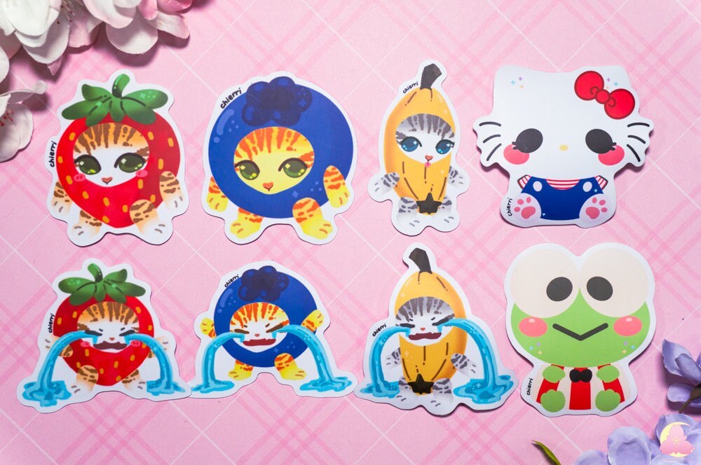 Cute Kitty Sticker Waterproof, Matte Stickers, UV light resistance, waterproof stickers, Cute Stickers, Kawaii Mushroom Stickers