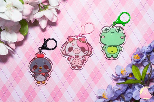 Cute Animal Keychains, Cute keychains, Cow, Frog, Chicken, kawaii keychains