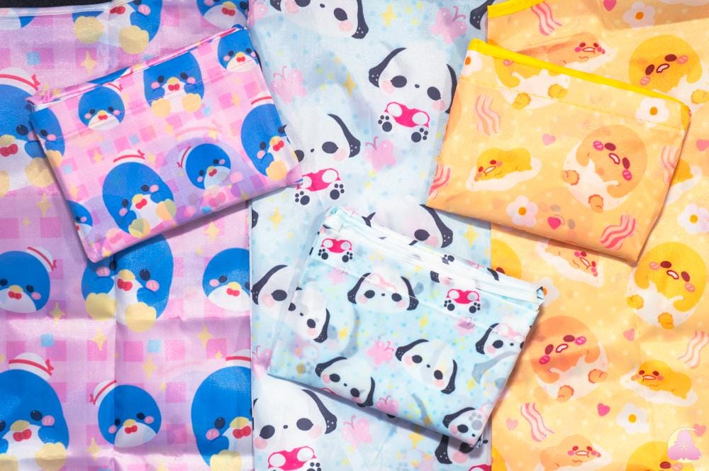 Grocery Shopping Bag | Pocket | Canvas Bag | Kawaii Cute Grocery Reusable Bag | Tug in mini bag | Recycle and reusuable