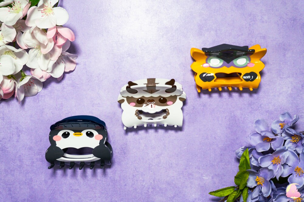 Cute Valo and Avata Kawaii hair clips, Hair claws, Acetate hair claw, hair clips, Cow hair clip, Penguin hair claw, Gummy Pink Hair Claw