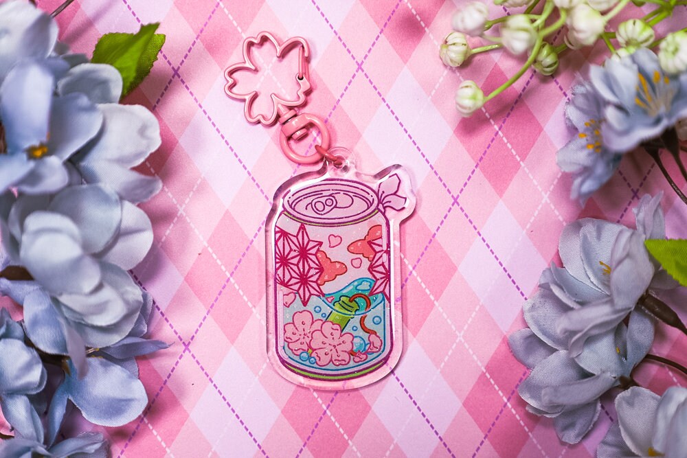 Soda can Keychains, Cute keychains, cherry blosom keychain, ribbon, butterfly, kawaii keychains