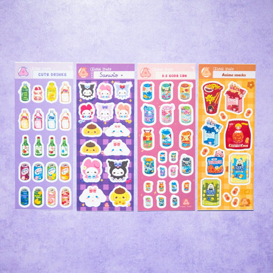 Cute Animal Sticker Sheets/ Food and snacks Sticker / Kawaii Yummy Stickers/ Food Sticker Sheets / Aesthetic/ Kawaii / Stationary Collection