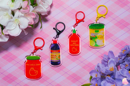Sauces Keychains, Cute keychains, kawaii keychains, Chicken sauce keychain, Asian food keychain, Asian sauces, seasoning keychain