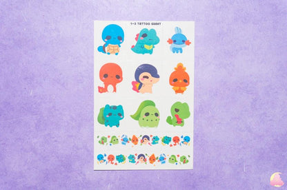 Pokemna Temporarily Tattoo Sheets | Animals Tattoo | Kawaii Cutesy Tattoo | Gamer Tattoo | Aesthetic | Kawaii | Stationary Collection