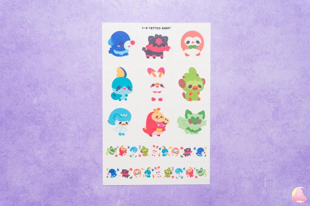 Pokemna Temporarily Tattoo Sheets | Animals Tattoo | Kawaii Cutesy Tattoo | Gamer Tattoo | Aesthetic | Kawaii | Stationary Collection
