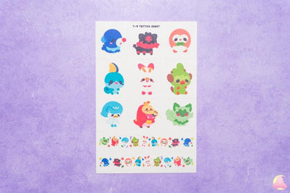 Pokemna Temporarily Tattoo Sheets | Animals Tattoo | Kawaii Cutesy Tattoo | Gamer Tattoo | Aesthetic | Kawaii | Stationary Collection
