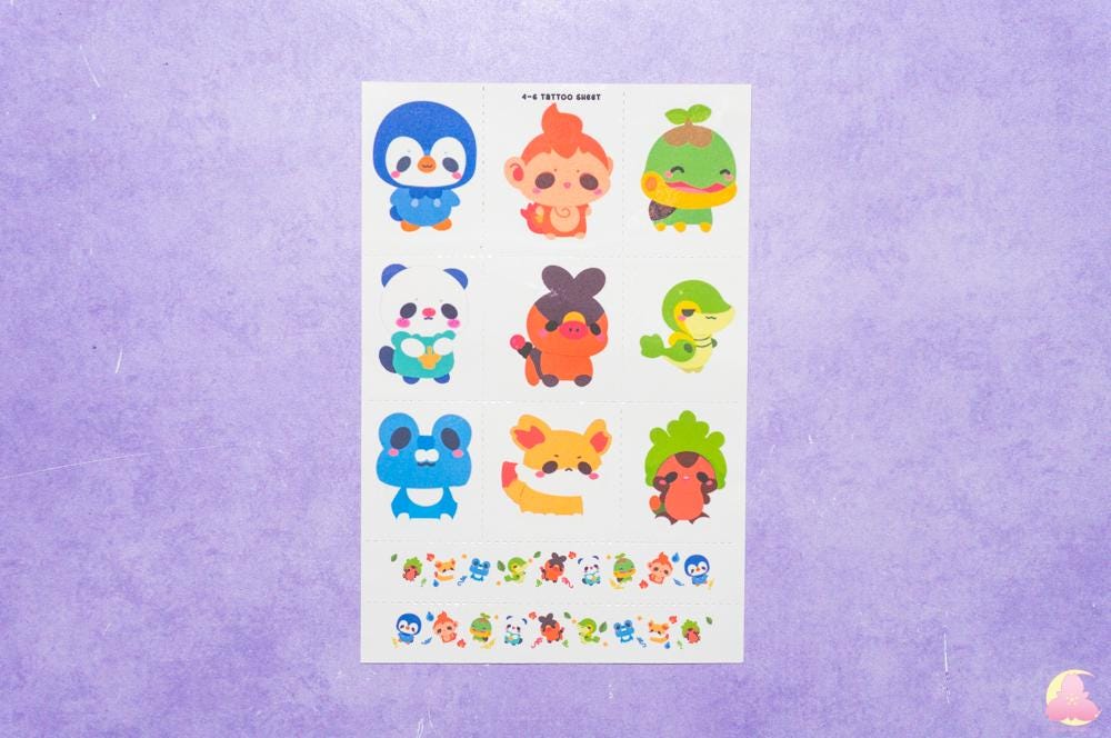 Pokemna Temporarily Tattoo Sheets | Animals Tattoo | Kawaii Cutesy Tattoo | Gamer Tattoo | Aesthetic | Kawaii | Stationary Collection