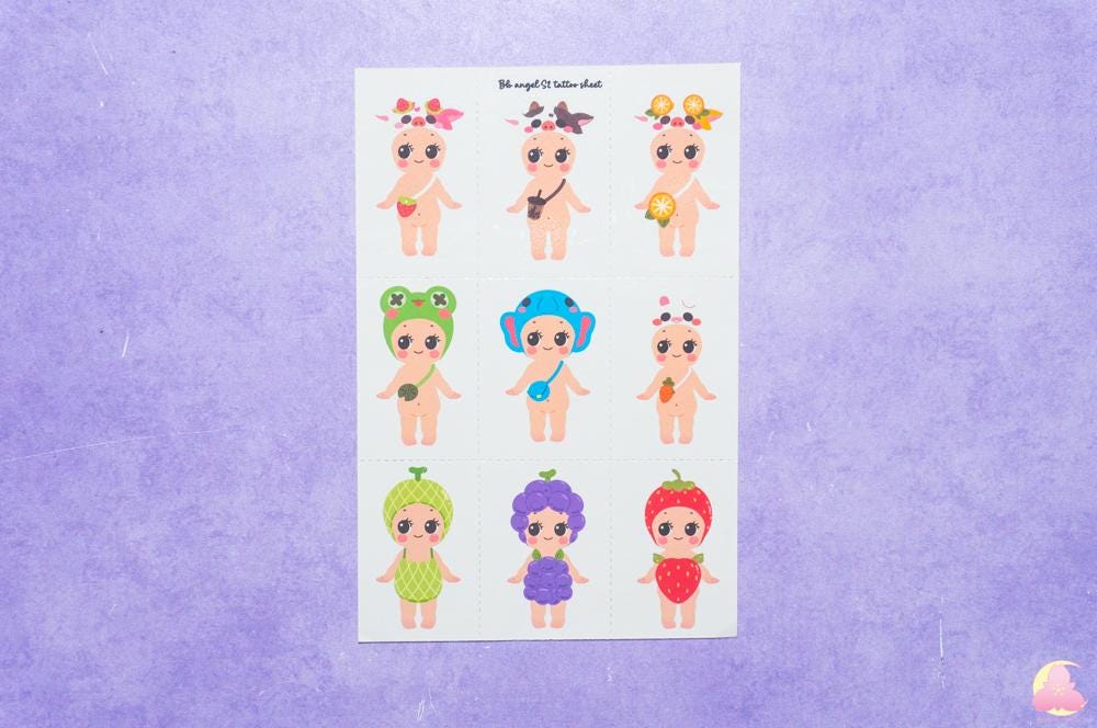 Baby Angel Temporarily Tattoo Sheets | BabyTattoo | Kawaii Yummy Tattoo | Adorable Tattoo | Aesthetic | Kawaii | Stationary Collection
