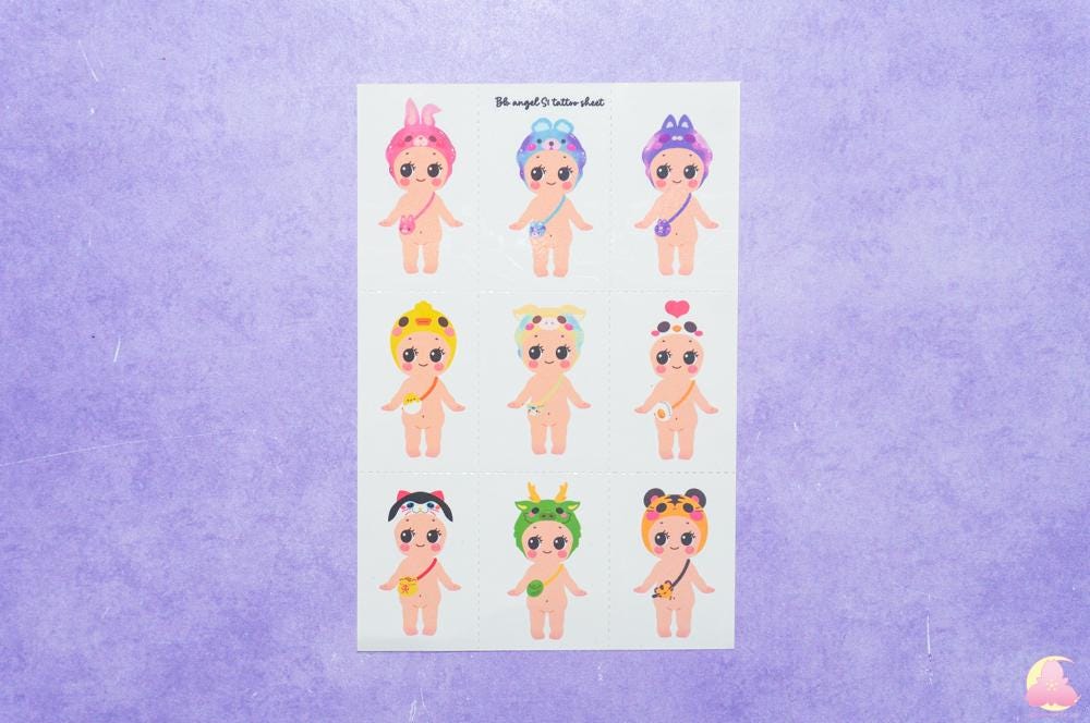 Baby Angel Temporarily Tattoo Sheets | BabyTattoo | Kawaii Yummy Tattoo | Adorable Tattoo | Aesthetic | Kawaii | Stationary Collection
