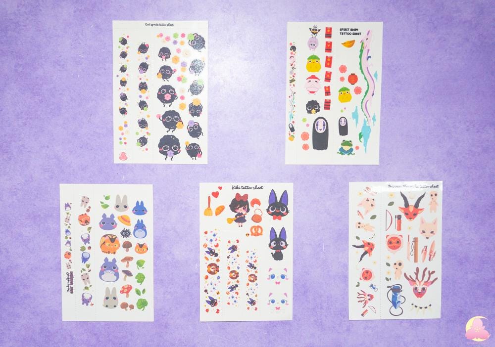 Ghib Temporarily Tattoo Sheets | Animals Tattoo | Kawaii Cutesy Tattoo | Gamer Tattoo | Aesthetic | Kawaii | Stationary Collection