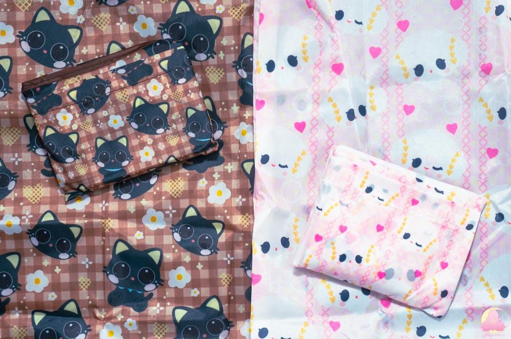 Grocery Shopping Bag | Pocket | Canvas Bag | Kawaii Cute Grocery Reusable Bag | Tug in mini bag | Recycle and reusuable