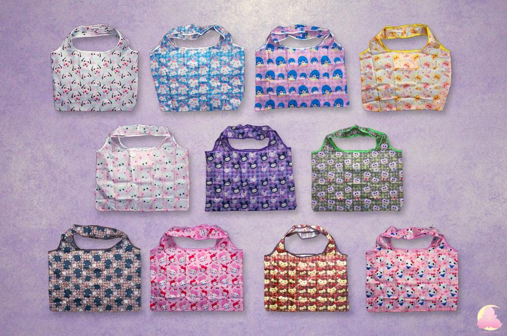 Grocery Shopping Bag | Pocket | Canvas Bag | Kawaii Cute Grocery Reusable Bag | Tug in mini bag | Recycle and reusuable