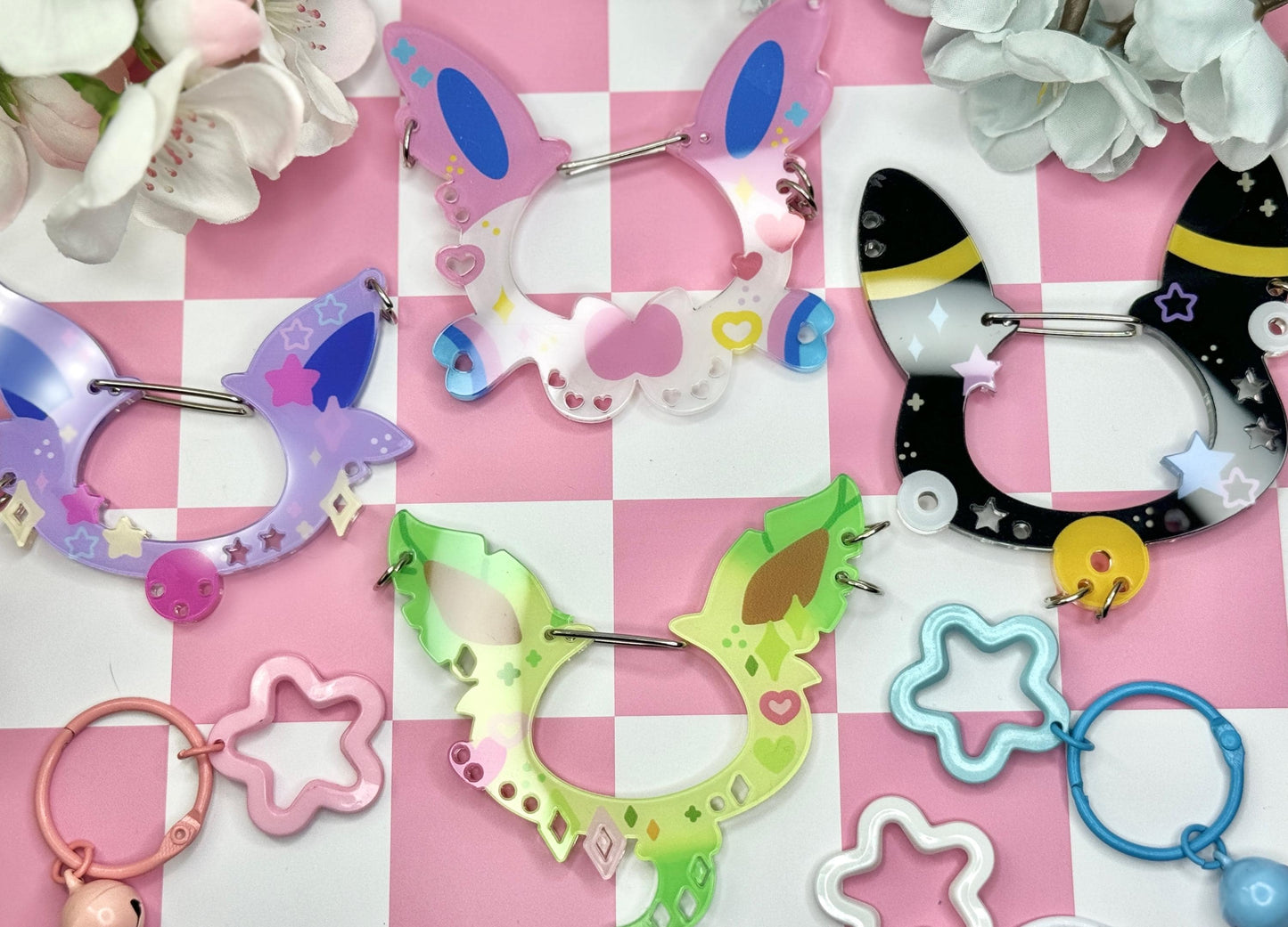 C.3 Pkm Acrylic Carabiner | Kawaii Bunny Carabiner| Ribbon Cute | Keychain Collectors | Keychain Holder | Colorful Collection Carabiner