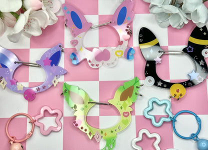 C.3 Pkm Acrylic Carabiner | Kawaii Bunny Carabiner| Ribbon Cute | Keychain Collectors | Keychain Holder | Colorful Collection Carabiner